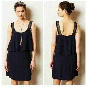 Anthropolgie Mauve Tisana Crochet Strap Elegant Navy Sleeveless Shift Dress